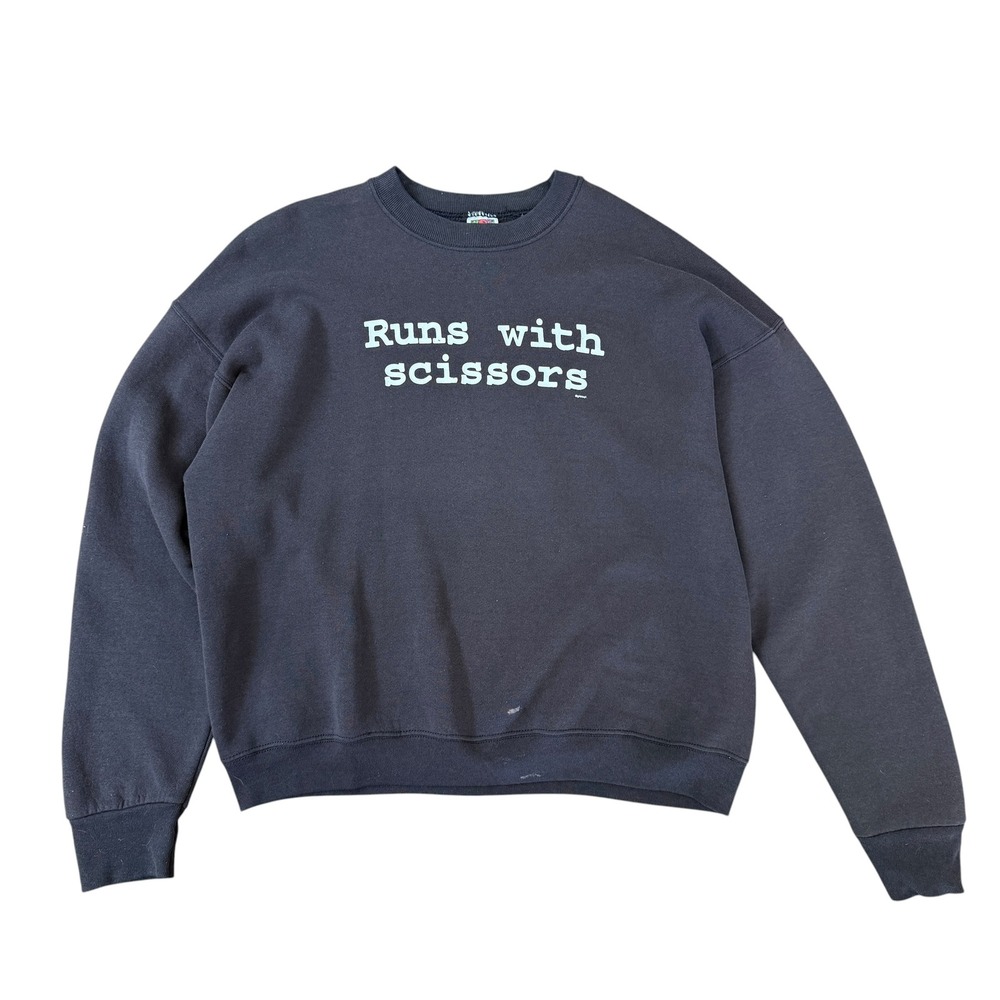 Fruit of the Loom Runs With Scissors Sweatshirt Vintage 90s Graphic XL Black